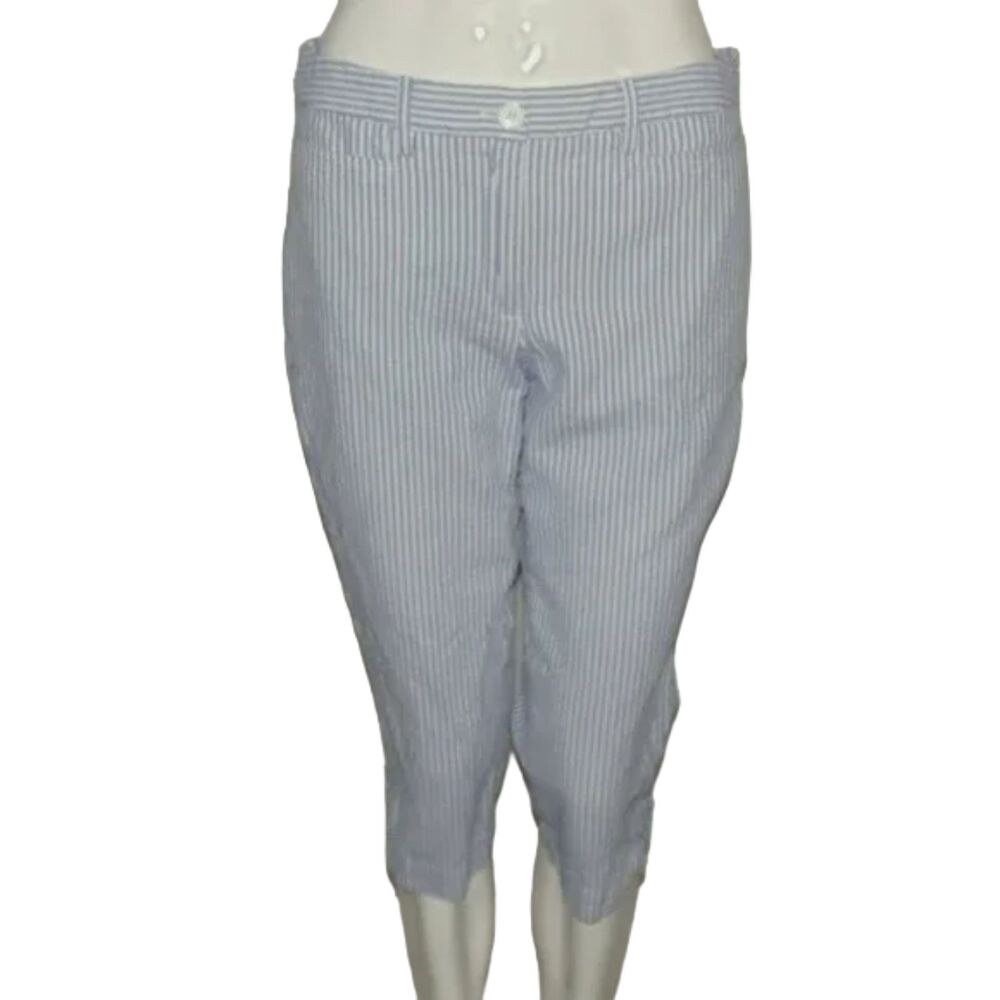 TALBOTS Cropped pants, 6P Petite, Blue/White seersucker, Cotton, Pockets, Zipper